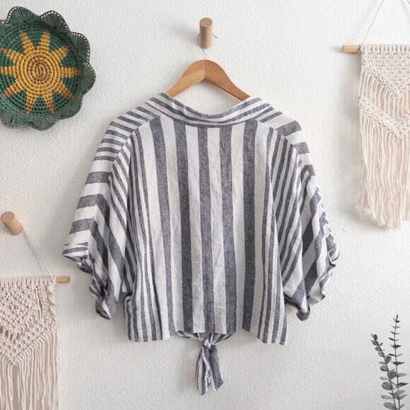 Adyson Parker Stripe Black White Linen Blend Casual Button Down Shirt Size Large - Picture 2 of 6